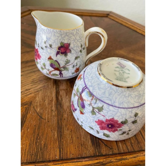 Crown Staffordshire BIRD OF PARADISE Sugar Bowl and Creamer - Picture 1 of 10